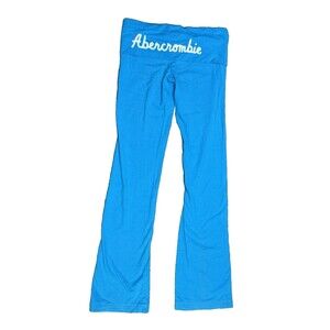 Y2K Abercrombie & Fitch Fold Over Flare Yoga Pants Spellout Blue Teal
